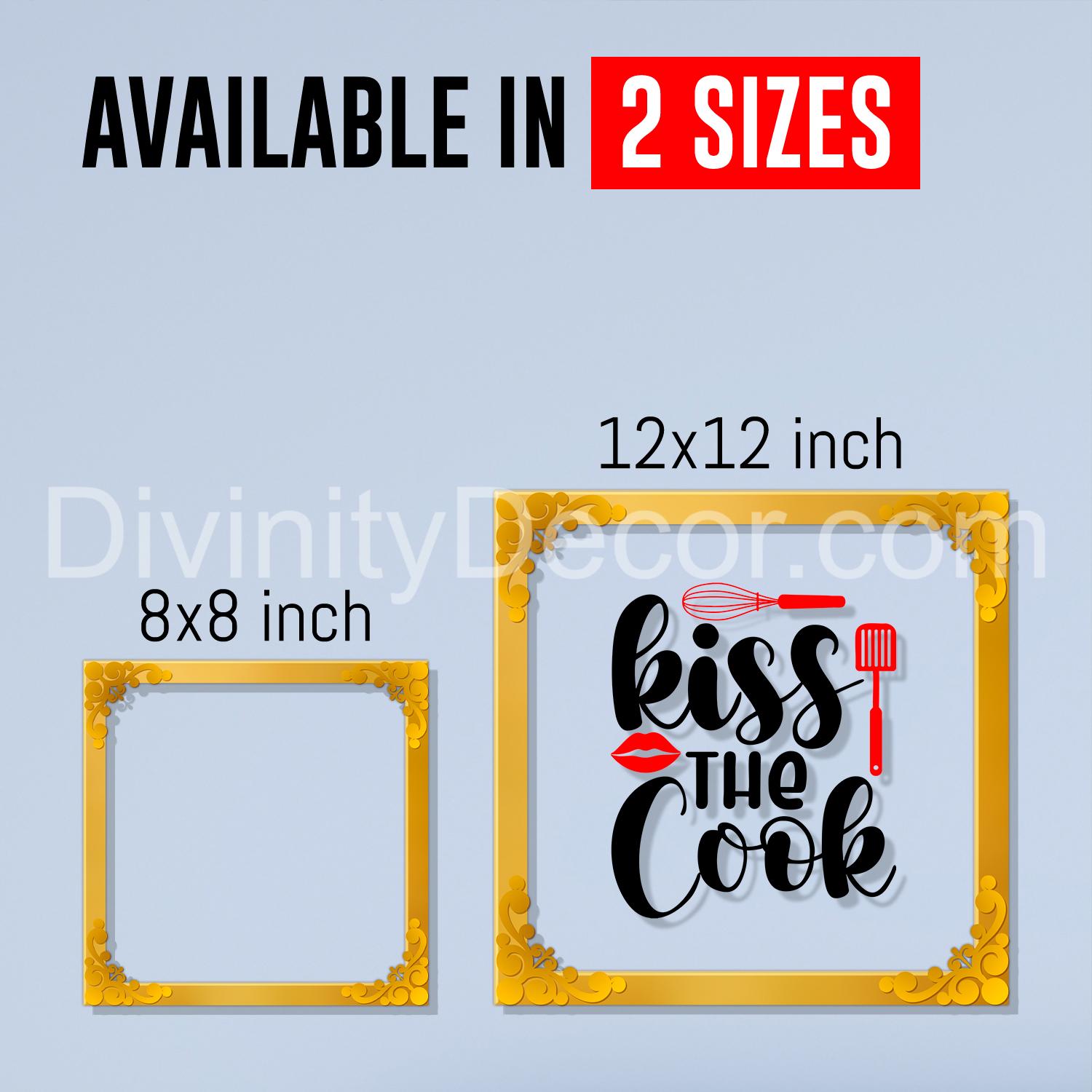 Kiss the cook Golden Plaque for Gifting, Wall Decor Clear UV print with Golden Border-176