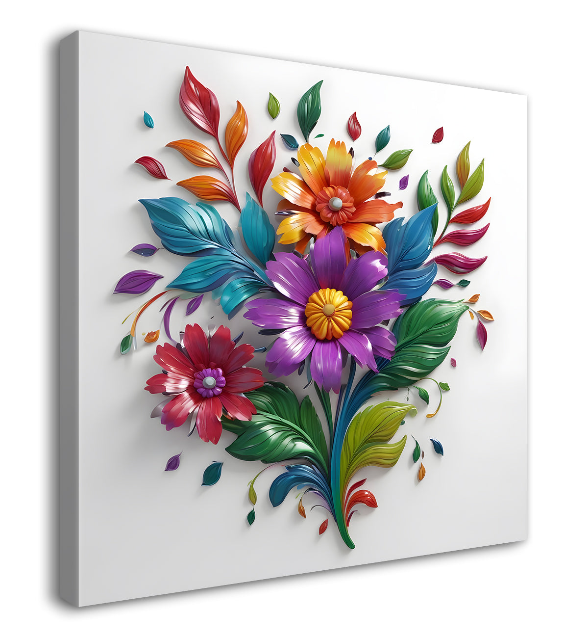Colourful flowers in white background textured painting - Flower-S-176