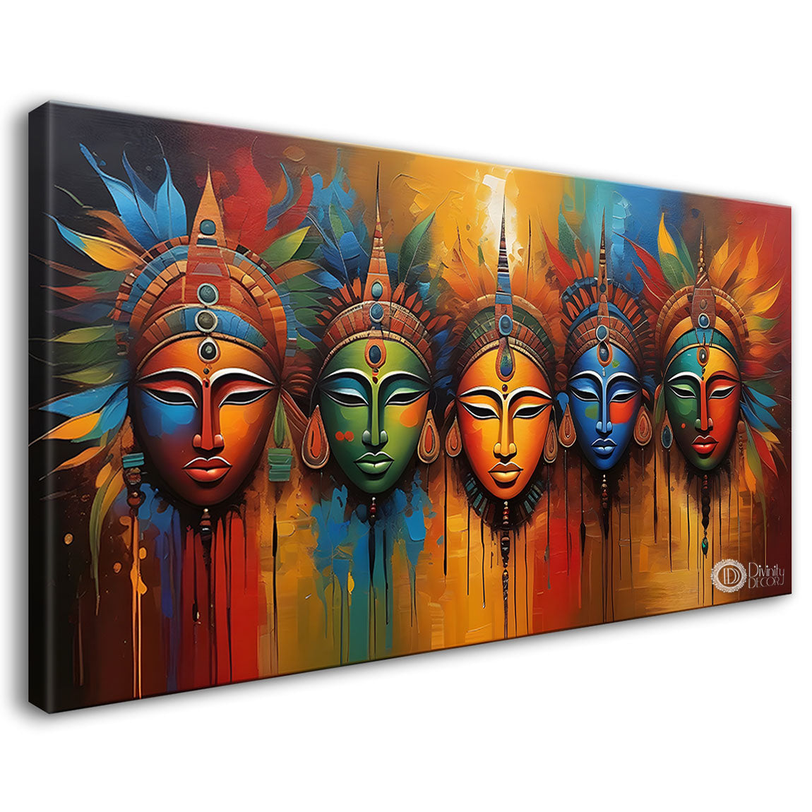 Multiple Trible men faces textured modern art Canvas Painting - Design - Modern-L-176