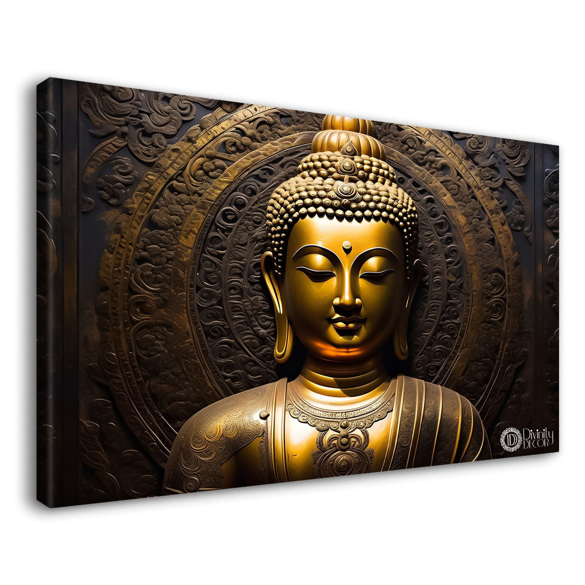 Golden buddha with dark background painting Canvas Wall Painting - Buddha-177