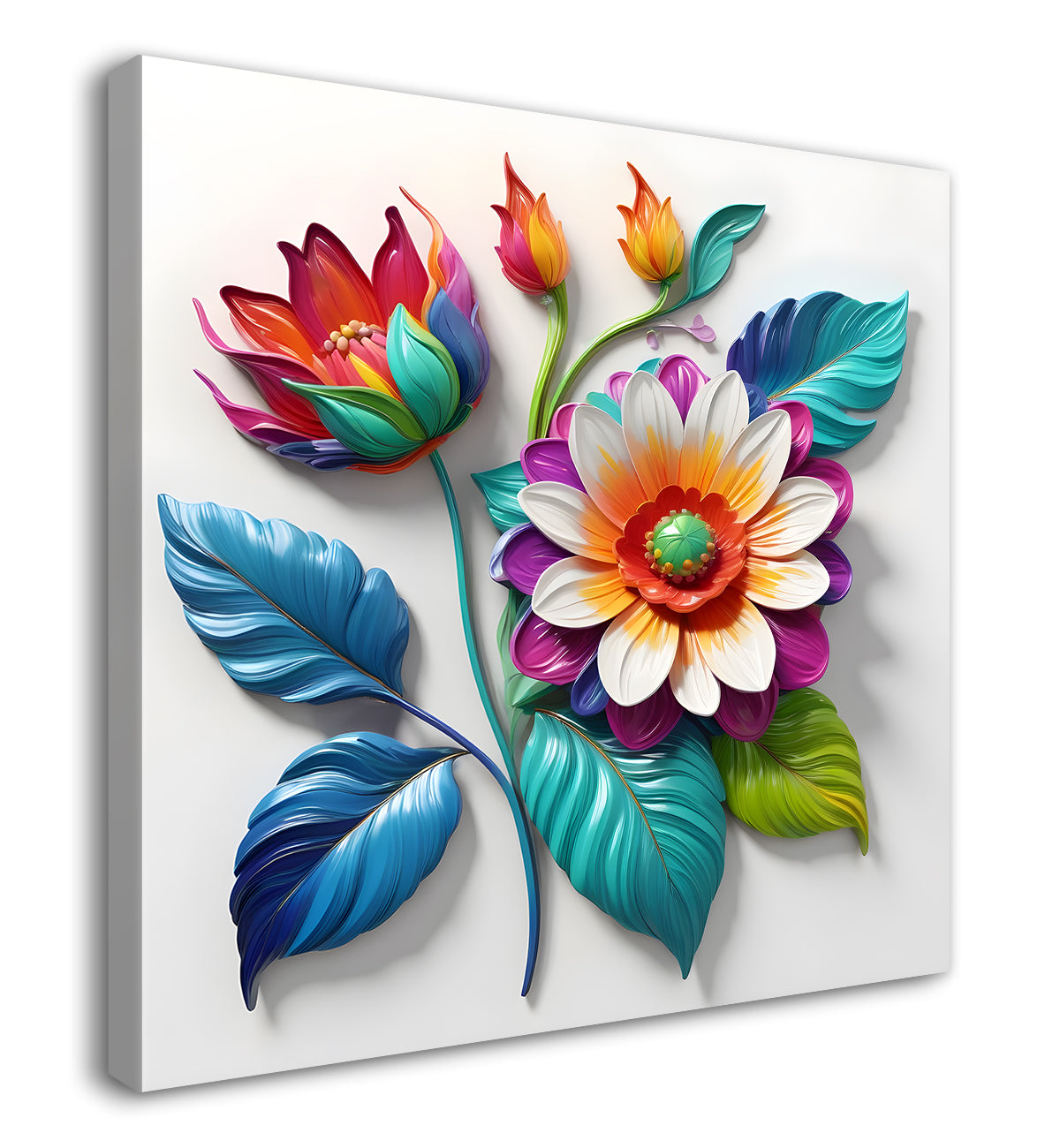 Colourful flowers in white background textured painting - Flower-S-177