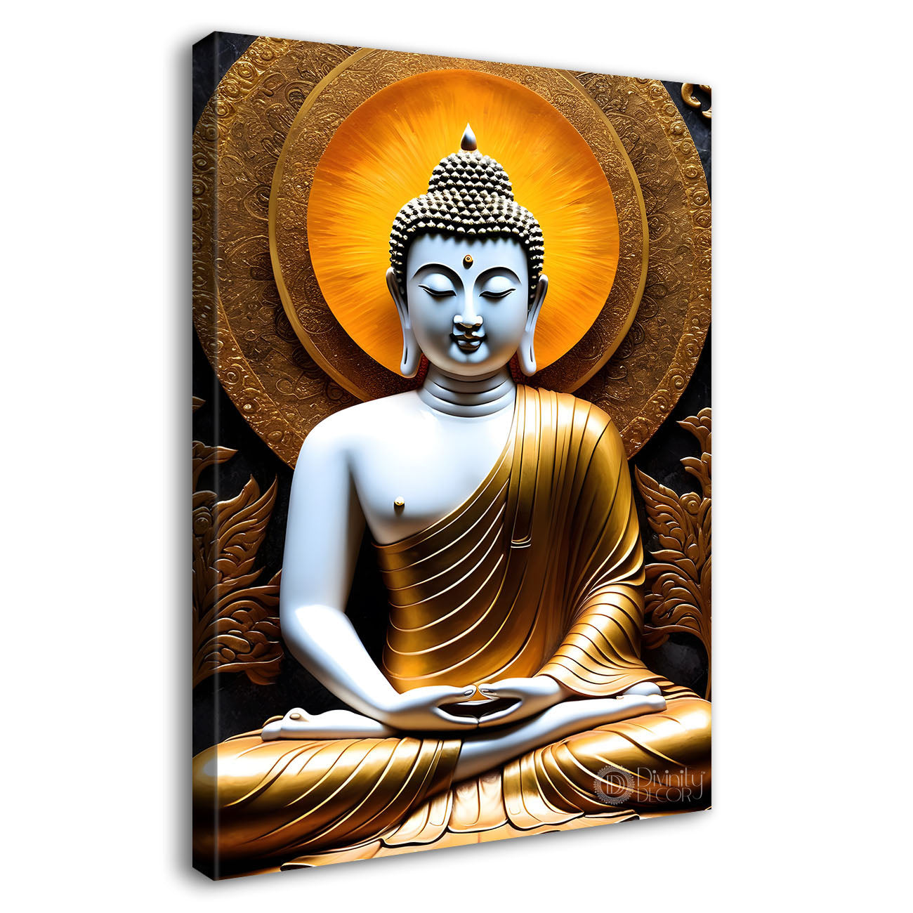 White textured buddha with orange chakra painting-V-177