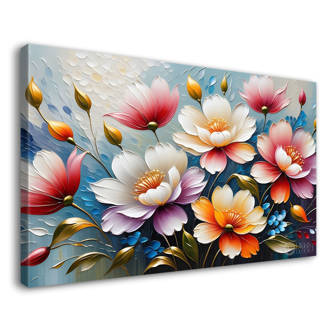 Colorful flowers with blue background- Design - Flower-178