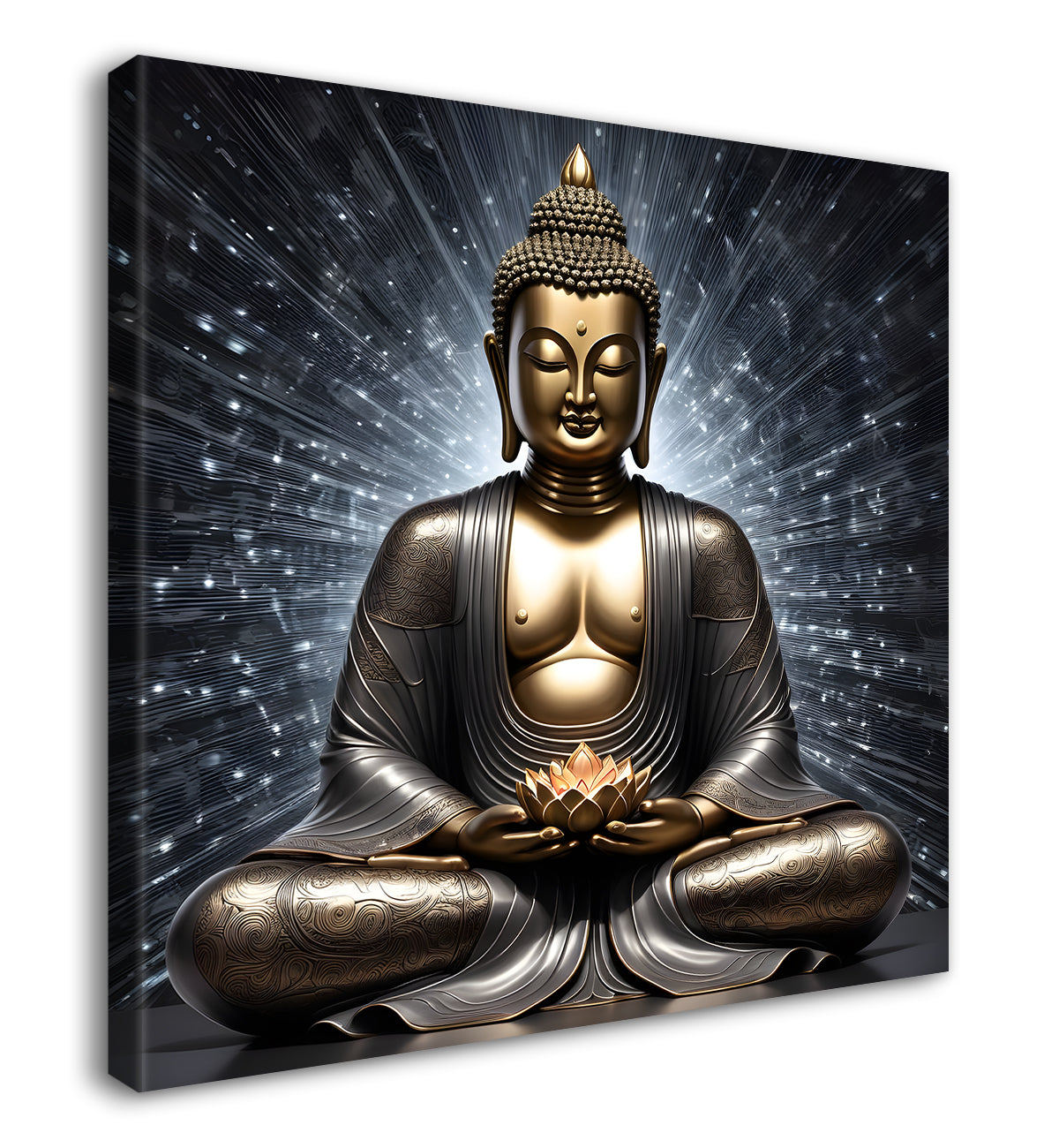 Golden Gray Black Dark theme buddha painting 24x24 inch Buddha-S-178
