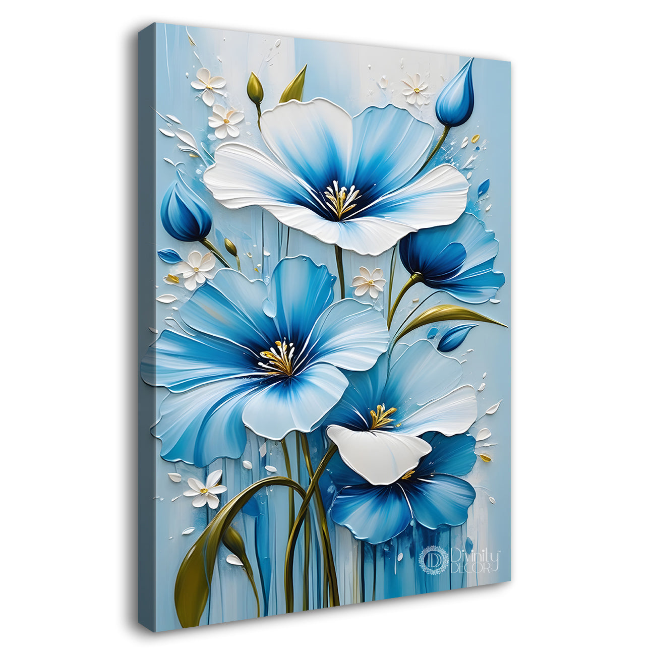 Sky blue flowers with sky blue textured painting- Flower-V-178