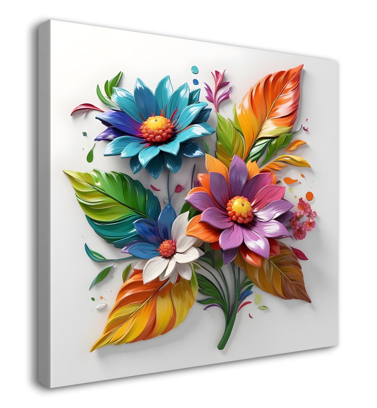 Colourful flowers in white background textured painting - Flower-S-178