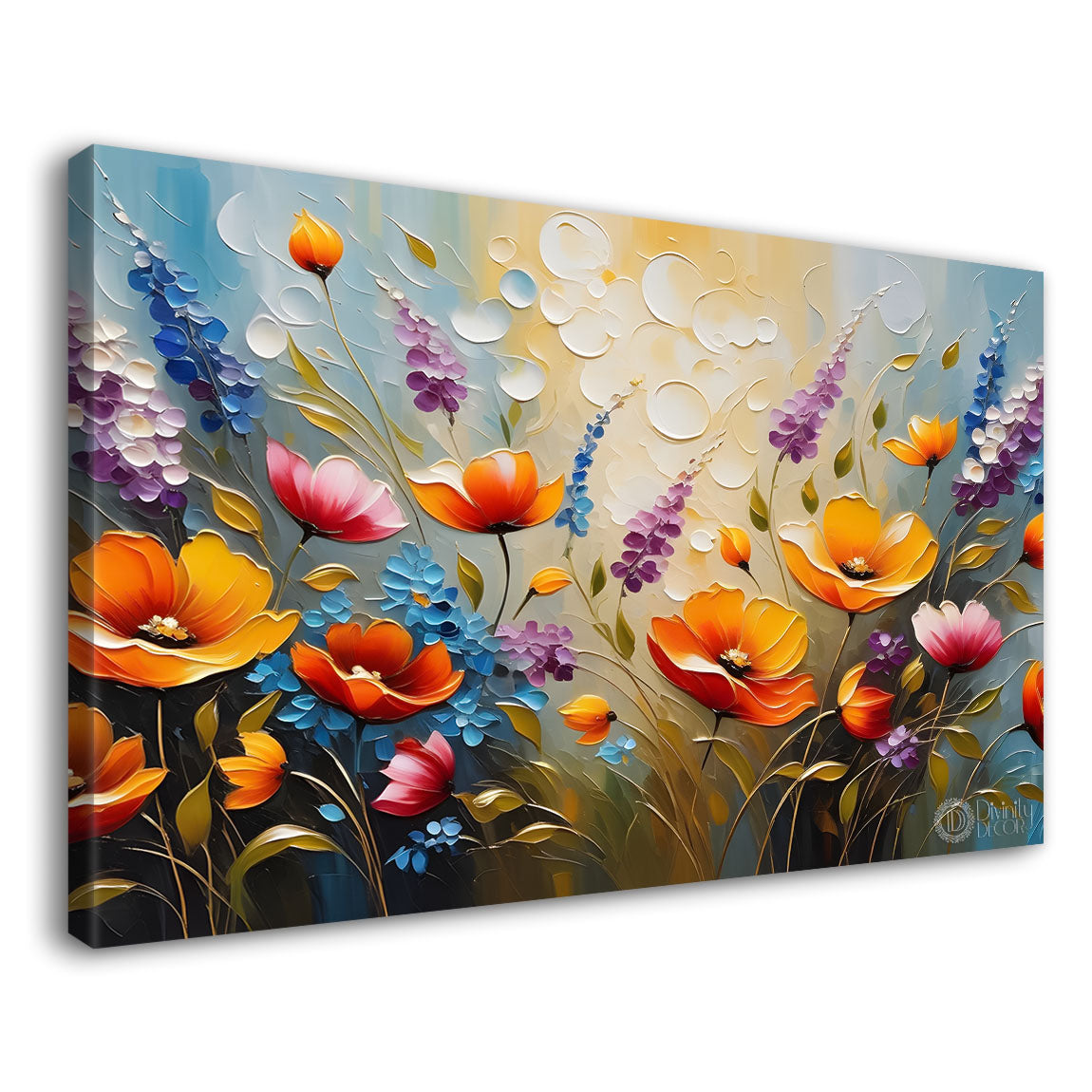 Orange flowers in blue background- Design - Flower-179