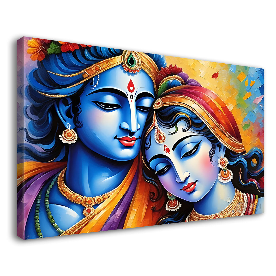 Blue face of Krishna and Radha with colorful background painting Canvas Painting - Design - Krishna-179