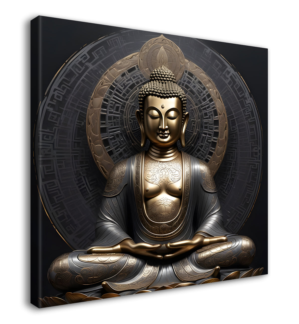 Golden Gray Black Dark theme buddha painting 24x24 inch Buddha-S-179