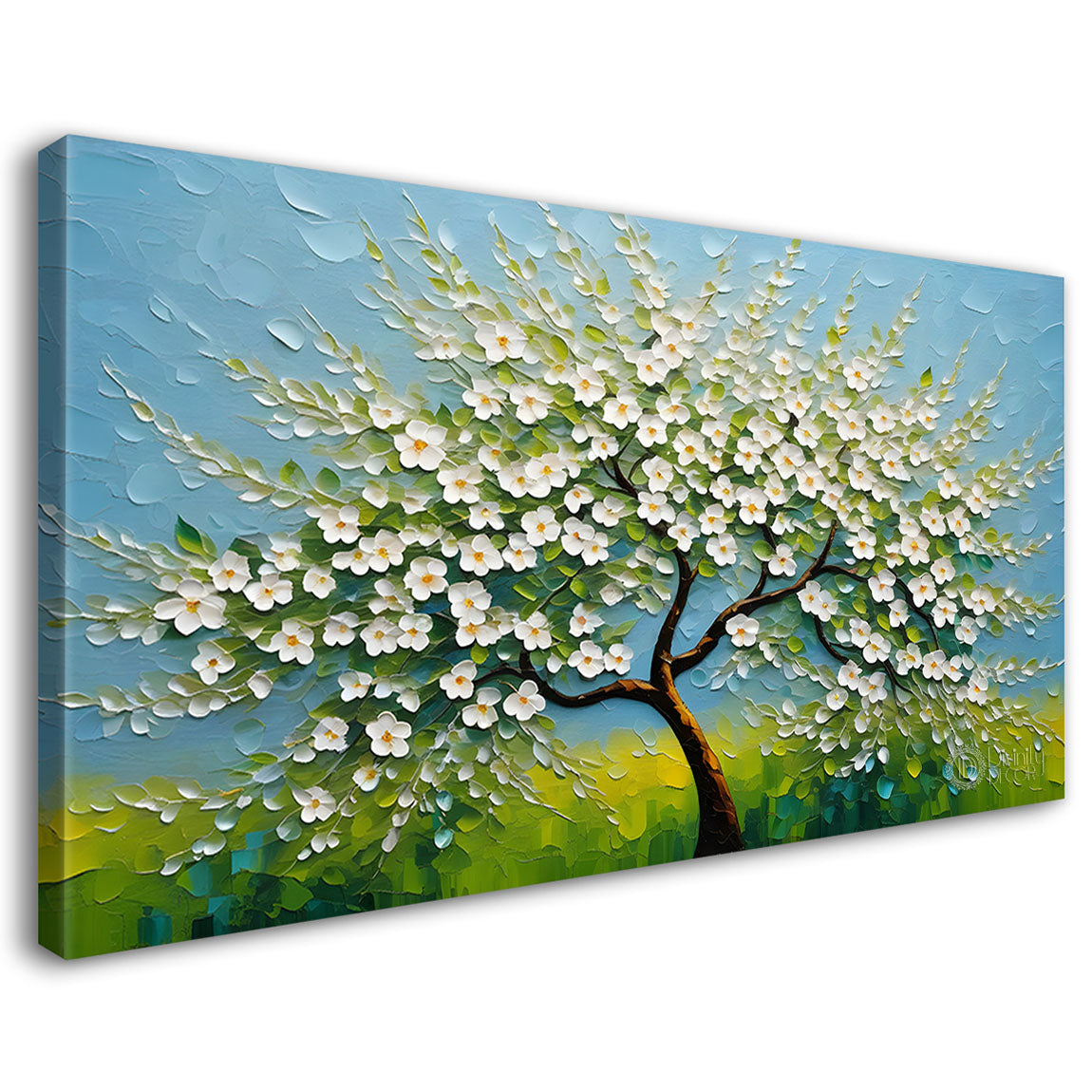 White flower tree in textured background oil painting- Design - Tree-179