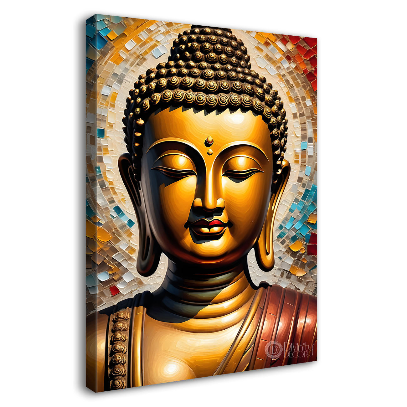 Golden buddha with colourful background textured painting - Buddha-V-17