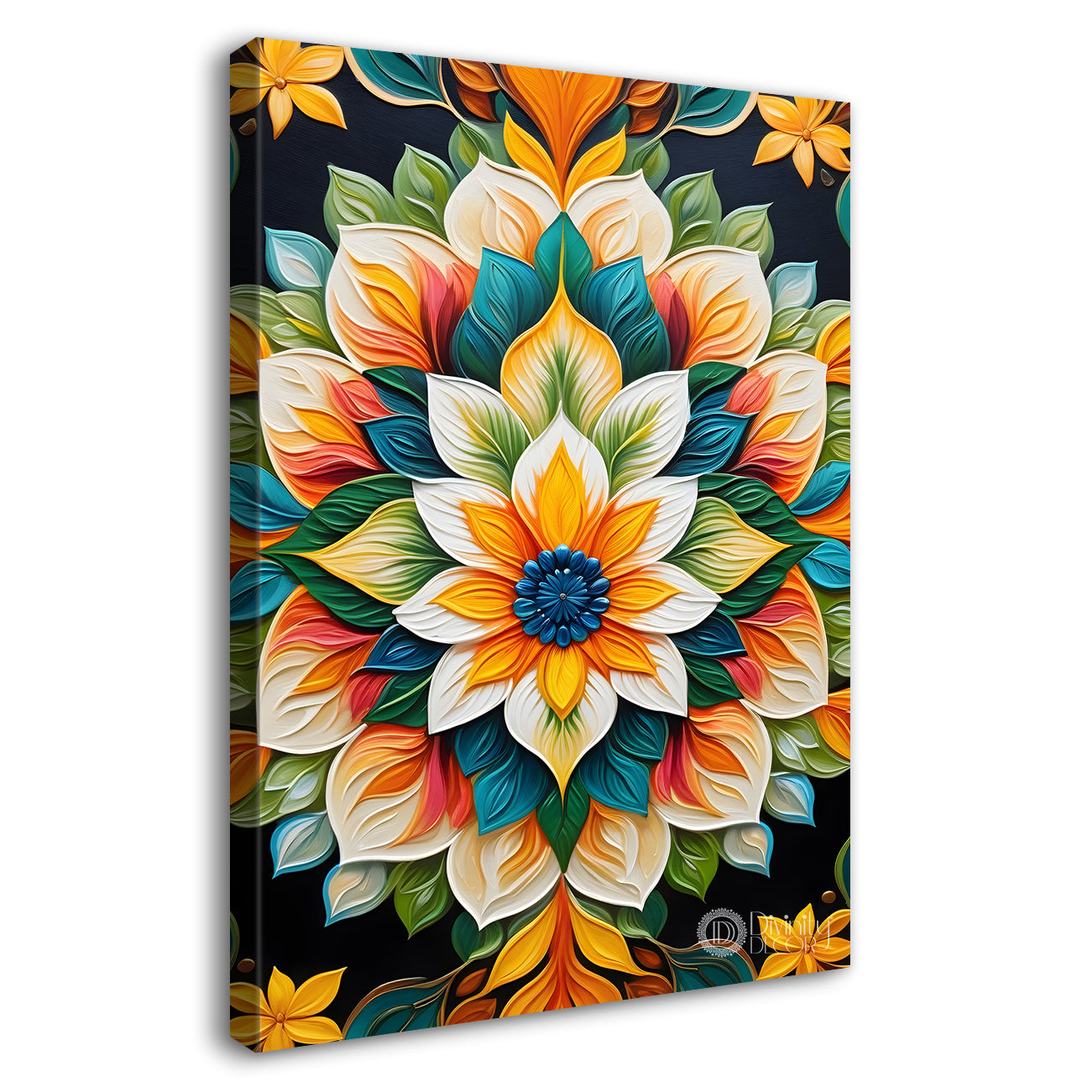 Colourful flower in mandala design textured painting - Flower-V-17