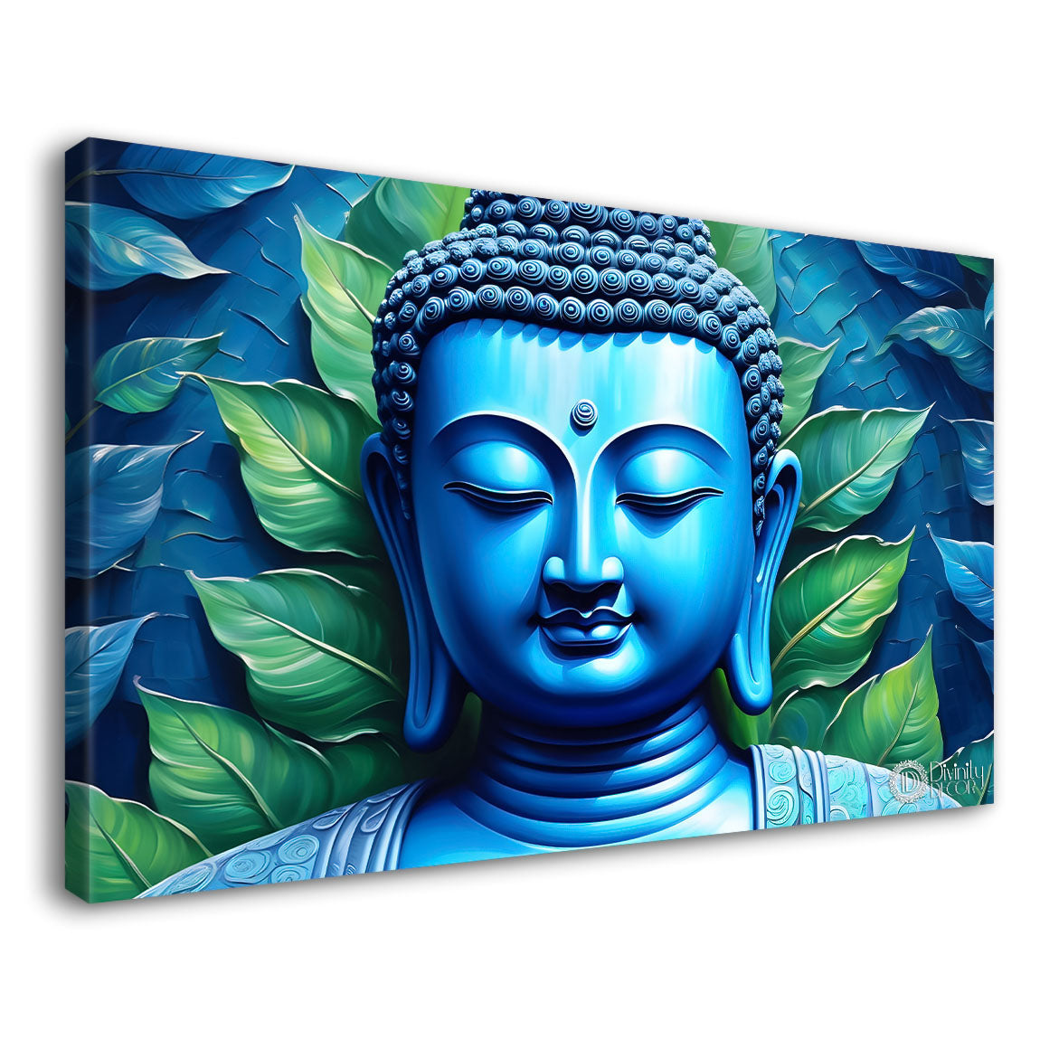 Buddha with light blue textured painting Canvas Wall Painting - Buddha-17
