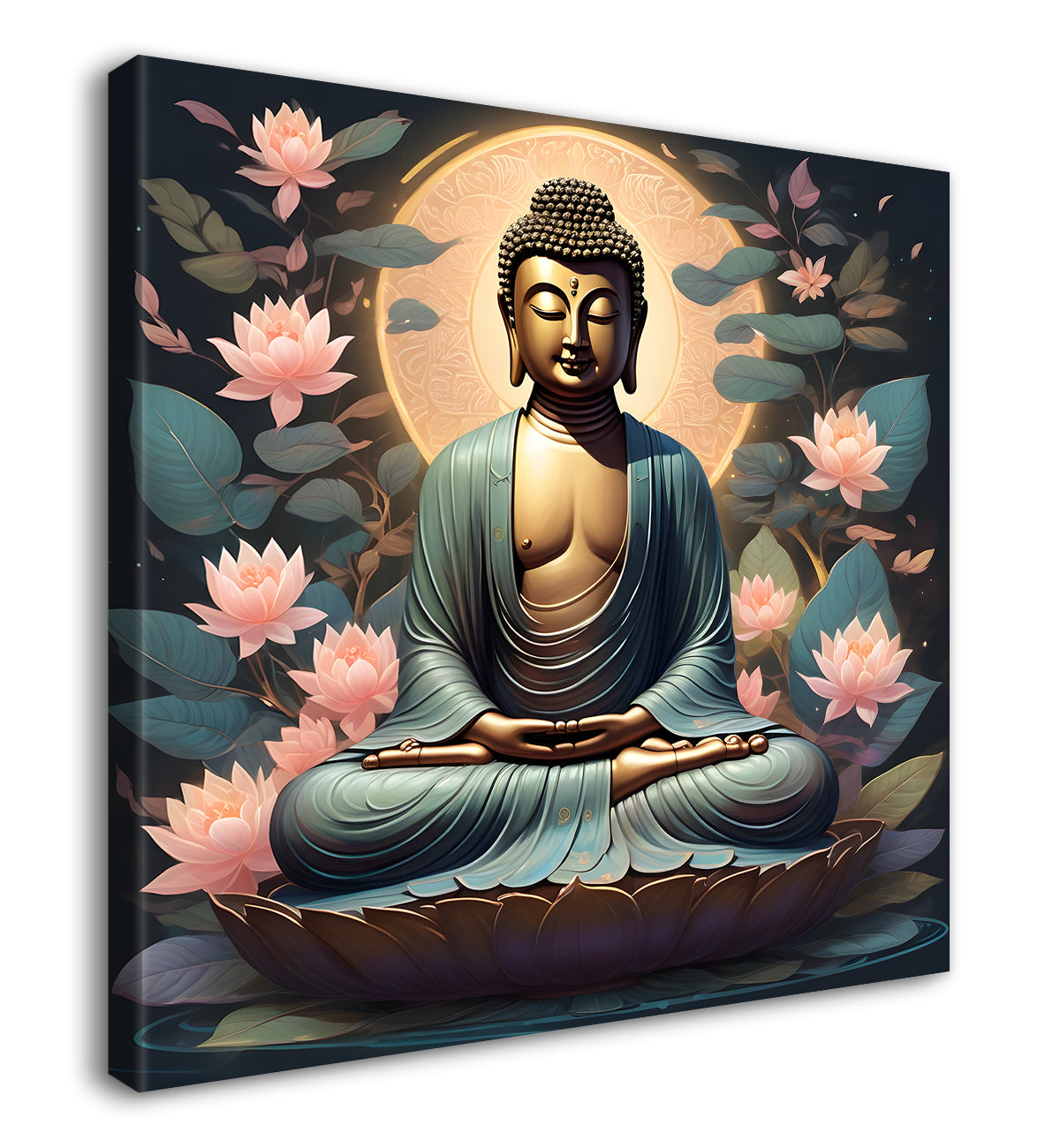 Pestal color buddha painting with lotus flower 24x24 inch Buddha-S-17