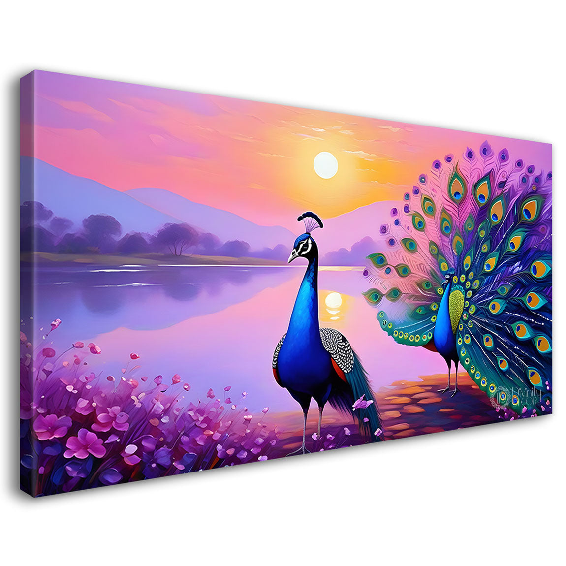 Peacocks with the sea in background modern art Canvas Painting - Design - Peacock-18