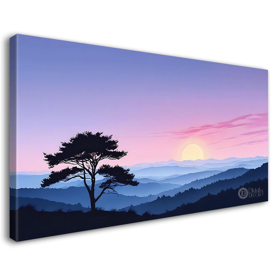 Mountains with tree in textured water color art Canvas Painting - Nature Art -180