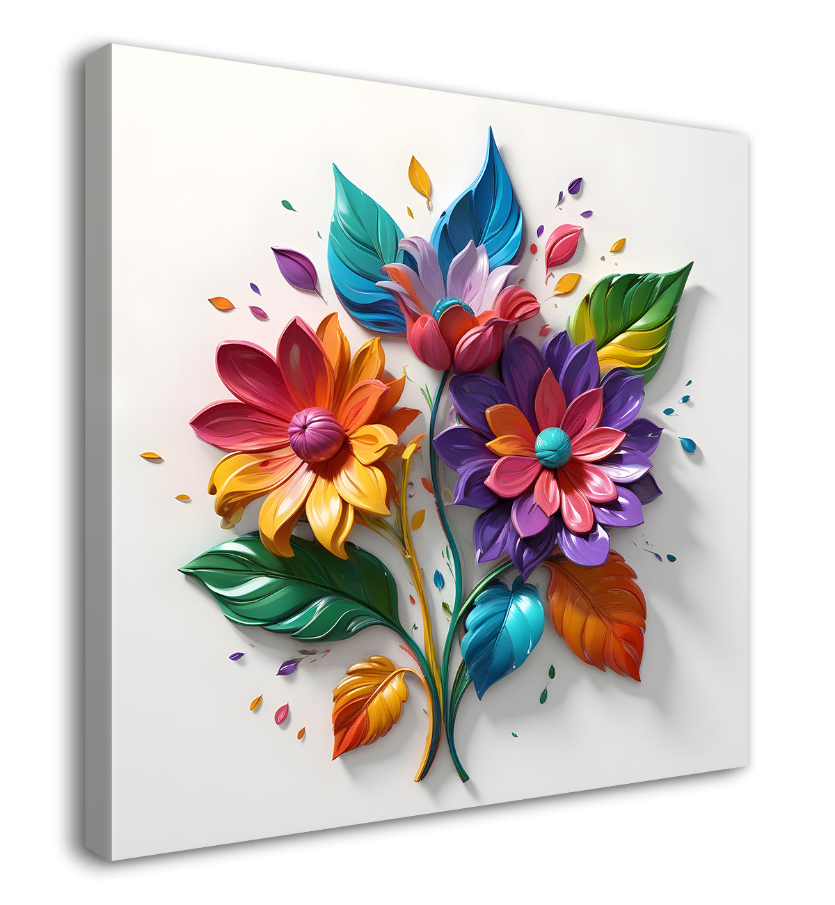 Colourful flowers in white background textured painting - Flower-S-180