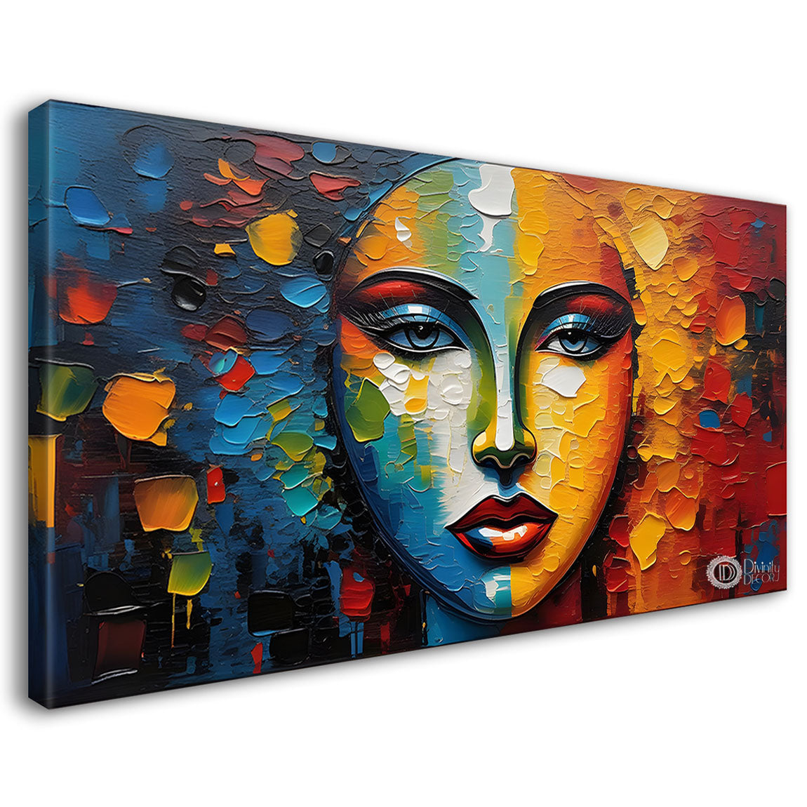 Colorful woman face textured modern art Canvas Painting - Design - Modern-L-180