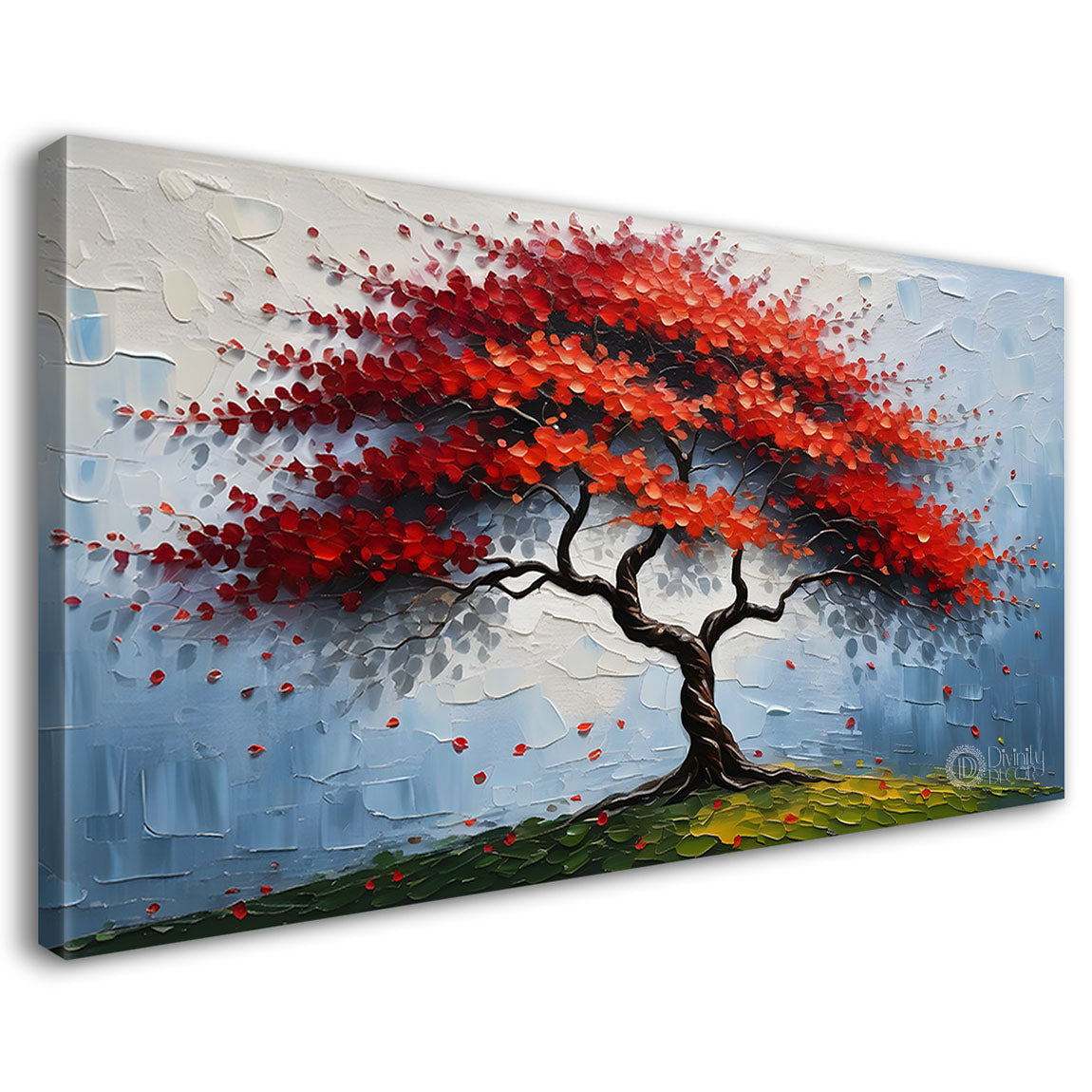 Red color tree in textured modern art- Design - Tree-180