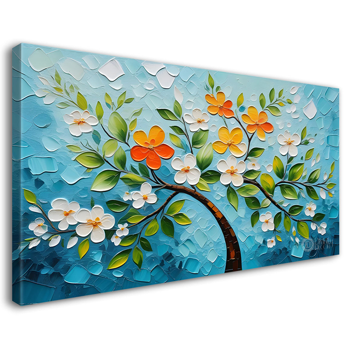 White flower tree in textured background oil painting- Design - Tree-181