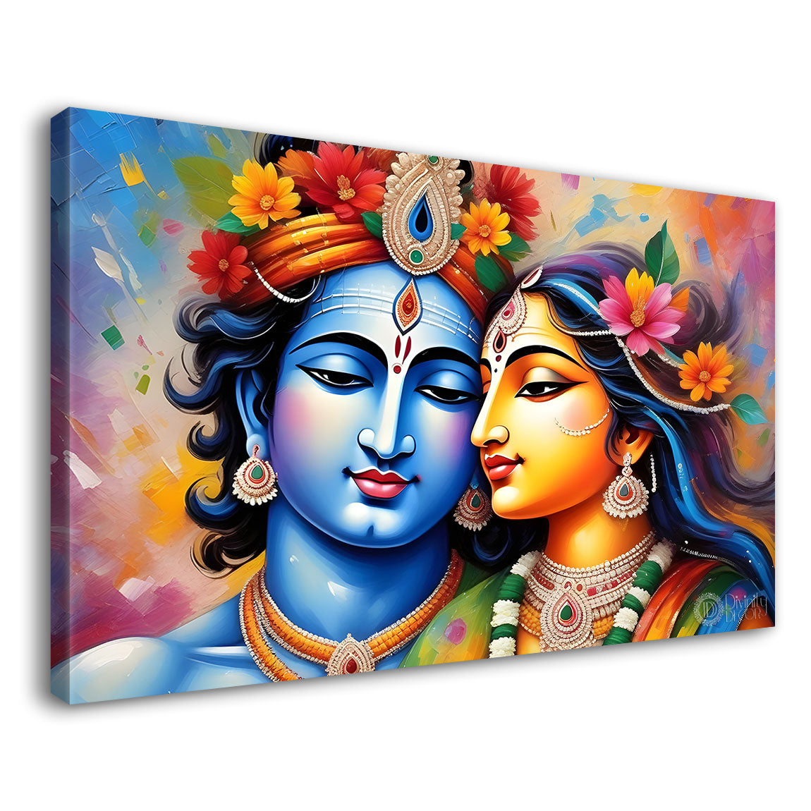 Blue face of Krishna and Radha with colorful background painting Canvas Painting - Design - Krishna-181