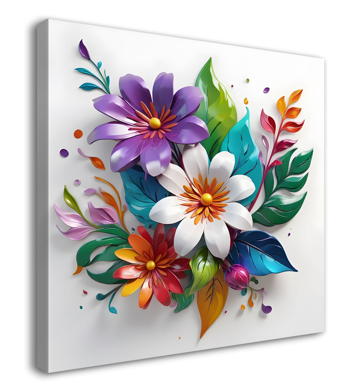 Colourful flowers in white background textured painting - Flower-S-181