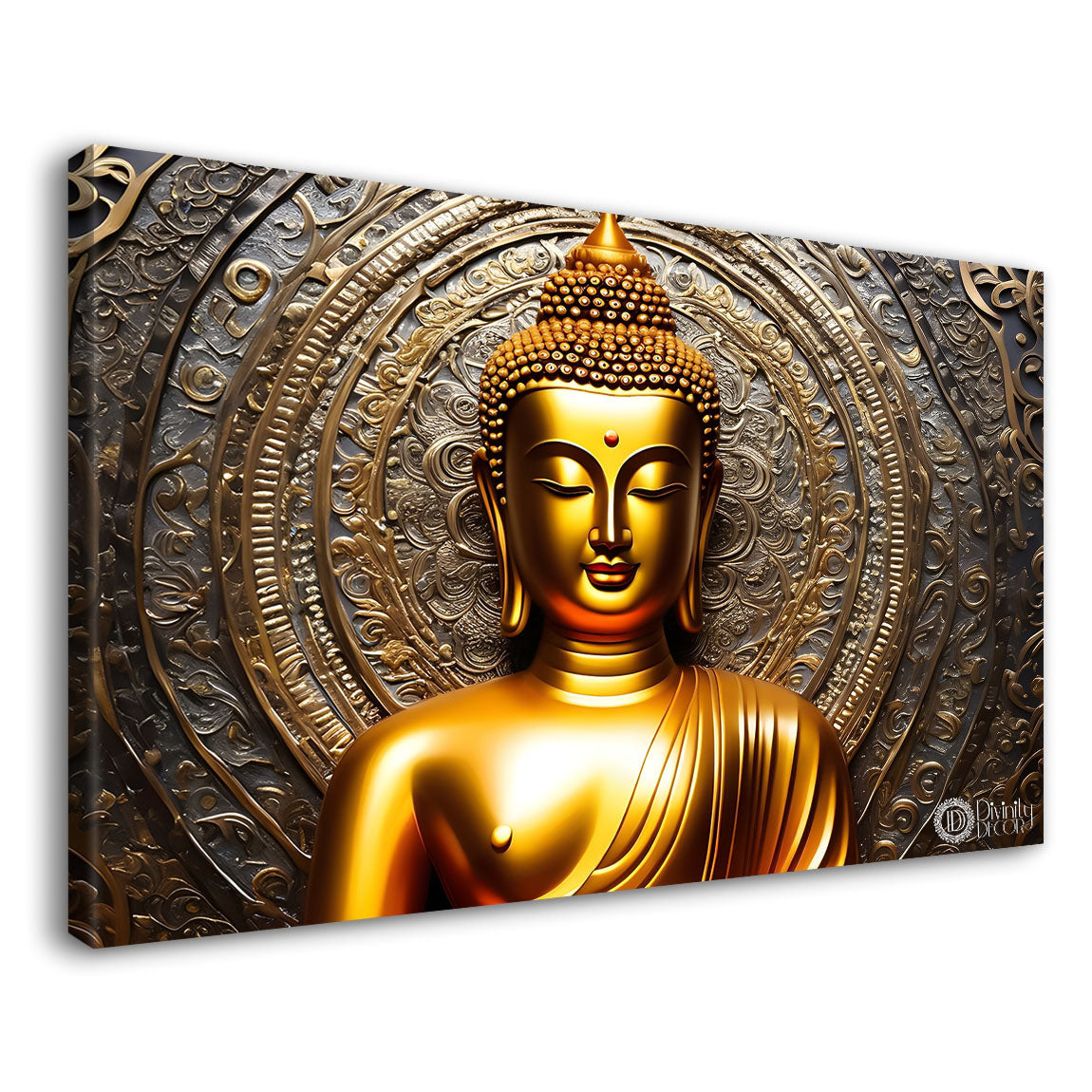 Golden buddha with grey  background painting Canvas Wall Painting - Buddha-182