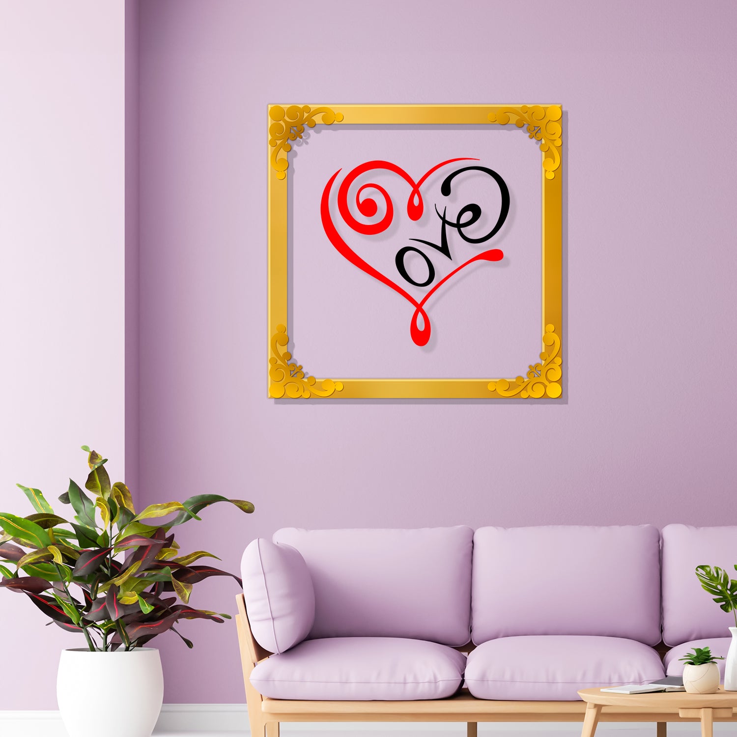 Love Golden Plaque for Gifting, Wall Decor Clear UV print with Golden Border-182