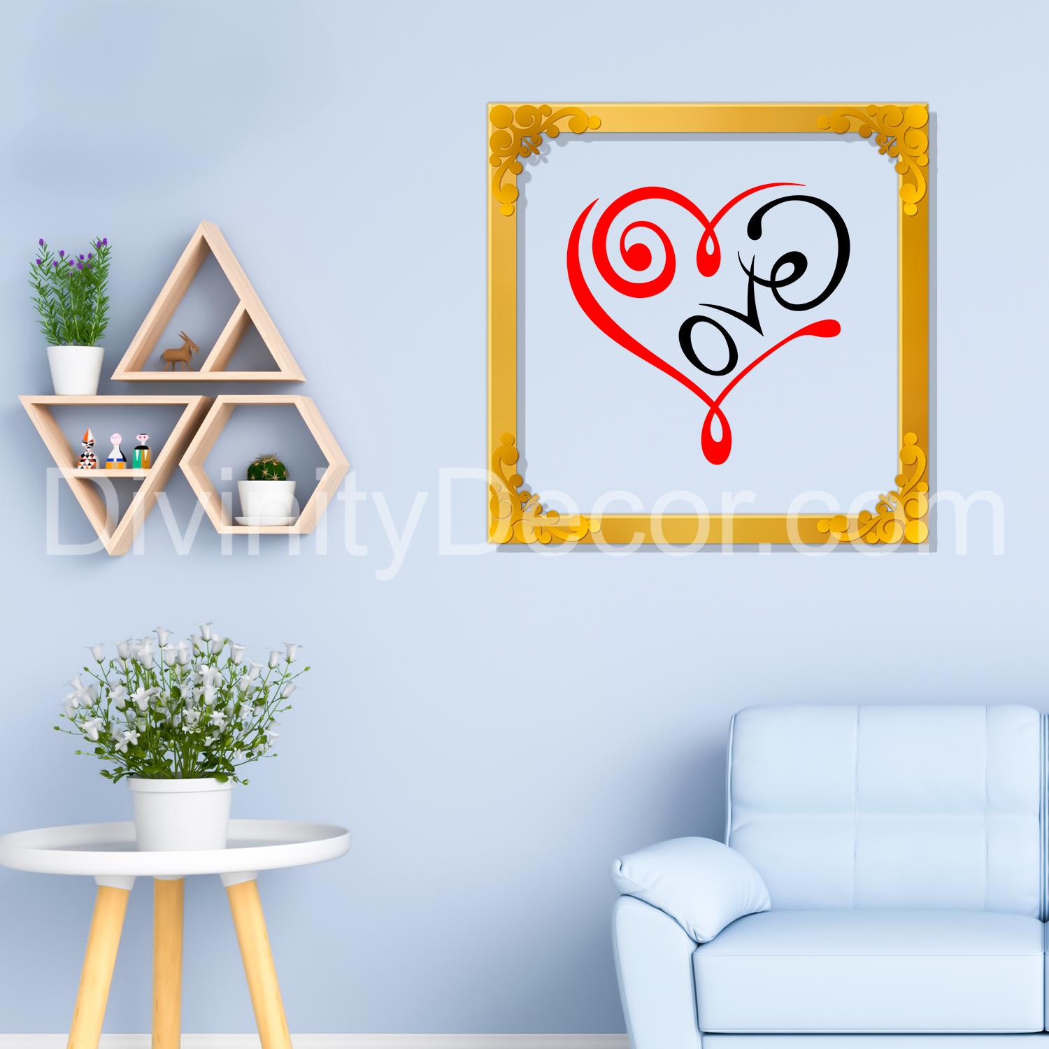 Love Golden Plaque for Gifting, Wall Decor Clear UV print with Golden Border-182