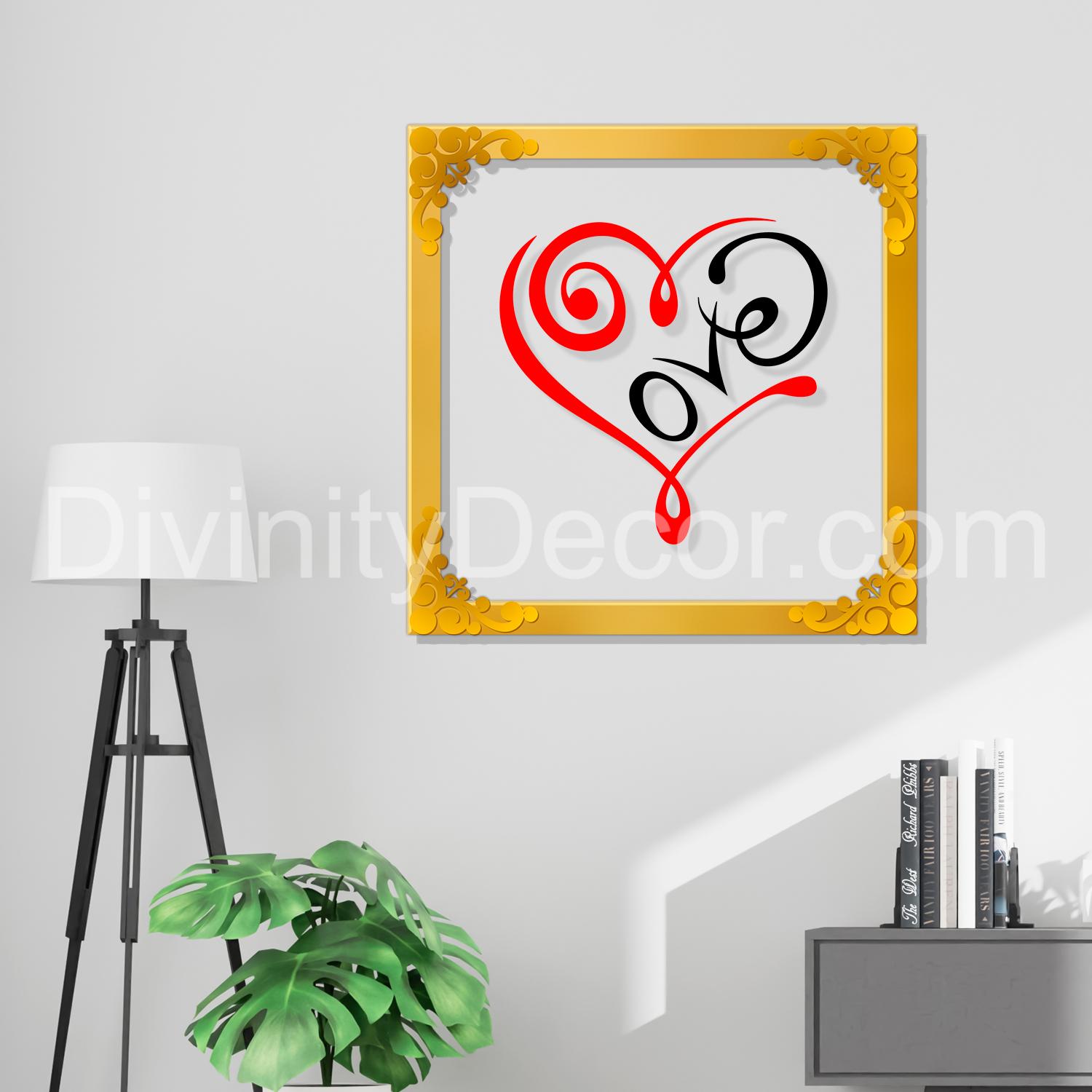 Love Golden Plaque for Gifting, Wall Decor Clear UV print with Golden Border-182