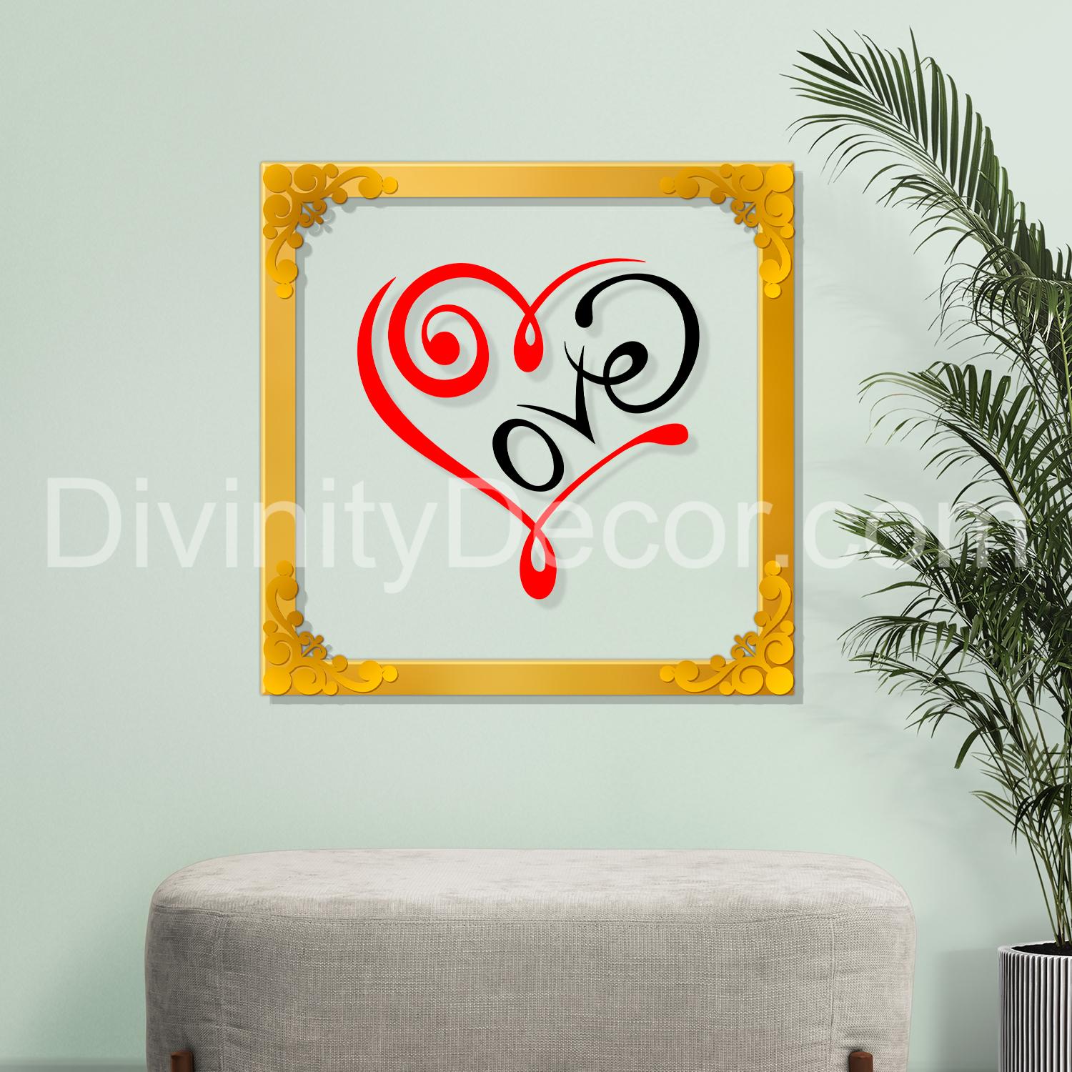 Love Golden Plaque for Gifting, Wall Decor Clear UV print with Golden Border-182