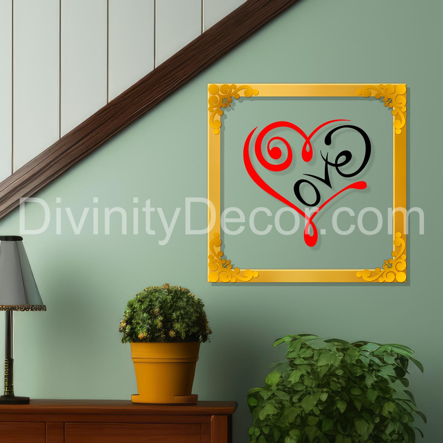 Love Golden Plaque for Gifting, Wall Decor Clear UV print with Golden Border-182