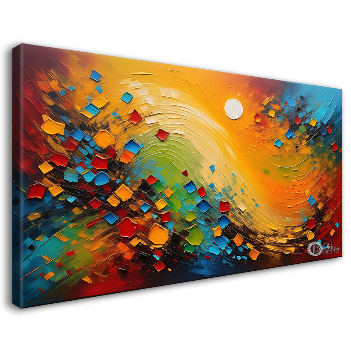 Sun with colorful background textured modern art Canvas Painting - Design - Modern-L-182