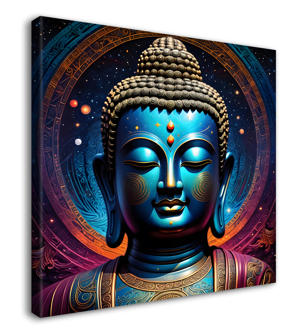 Golden buddha statue with cosmic light in background painting 24x24 inch Buddha-S-182