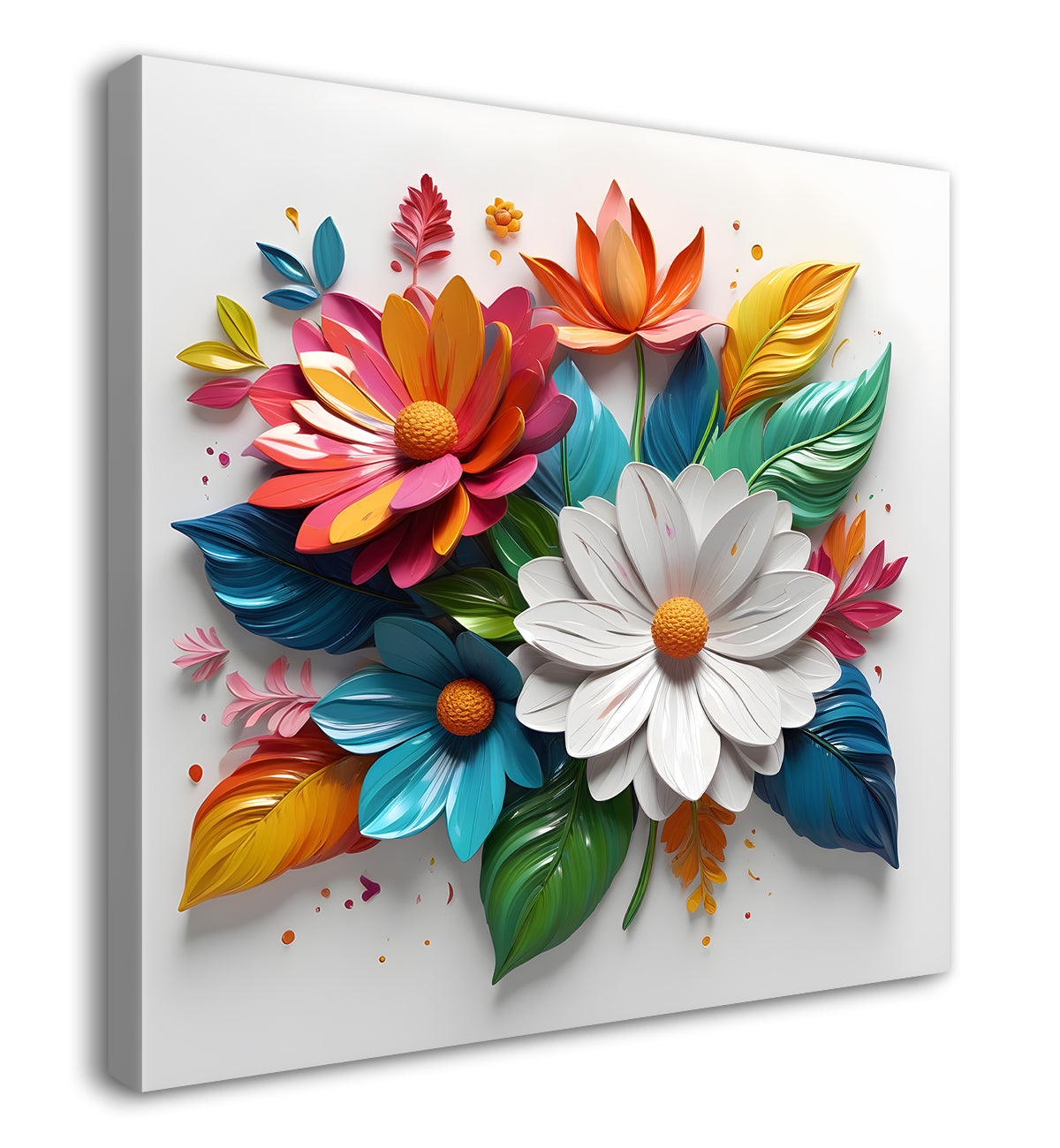 Colourful flowers in white background textured painting - Flower-S-182