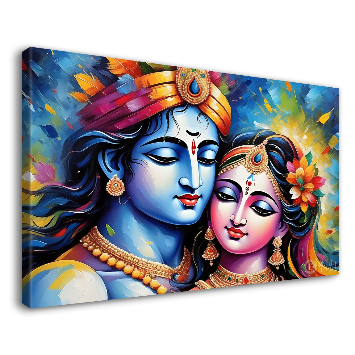 Blue face of Krishna and Radha with colorful background painting Canvas Painting - Design - Krishna-182