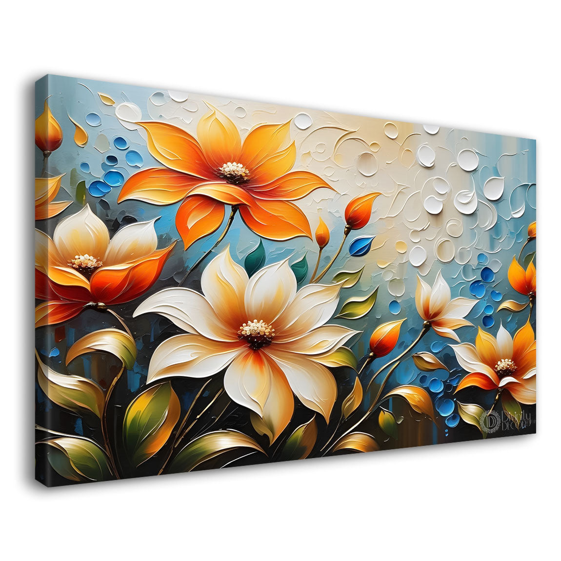 Orange and white flowers with blue background- Design - Flower-182