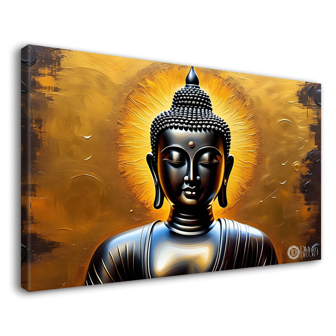 Grey buddha with golden background painting Canvas Wall Painting - Buddha-183
