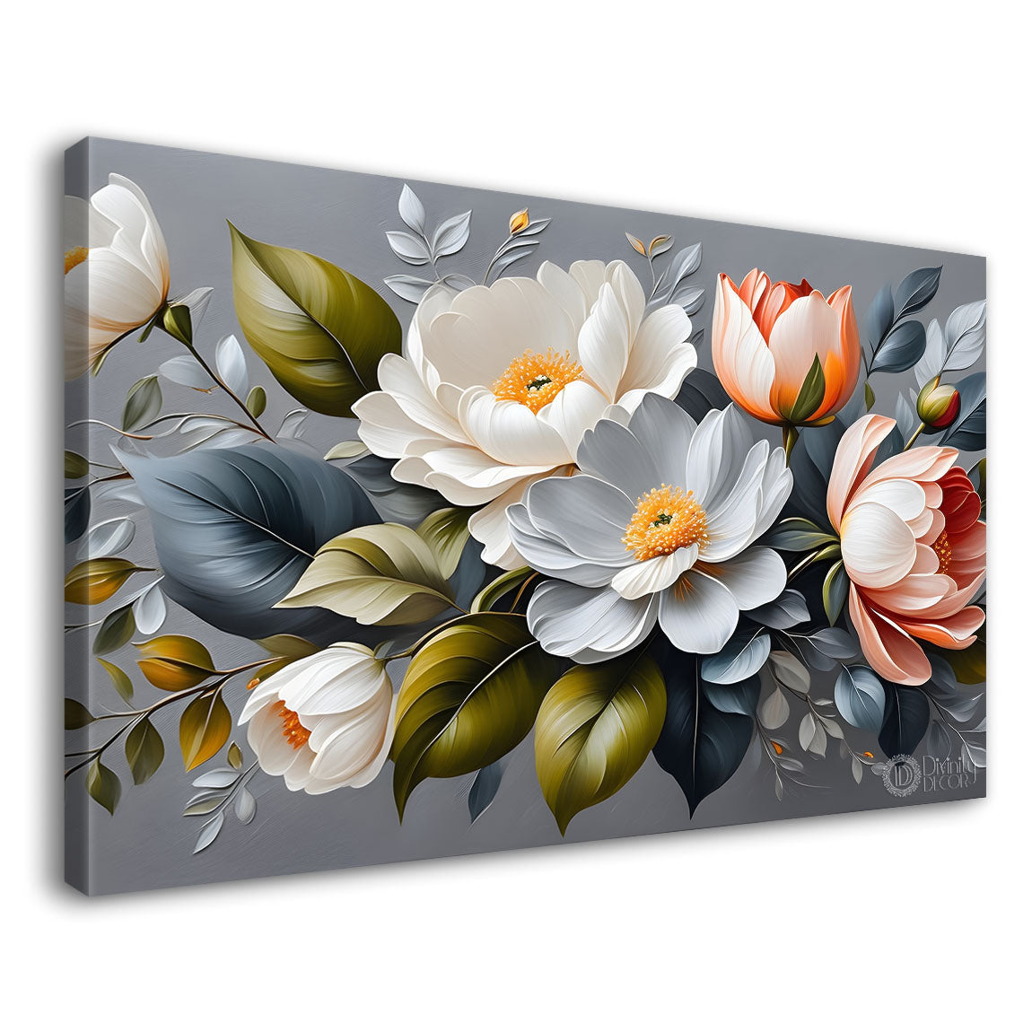 White flowers with grey textured painting- Design - Flower-183