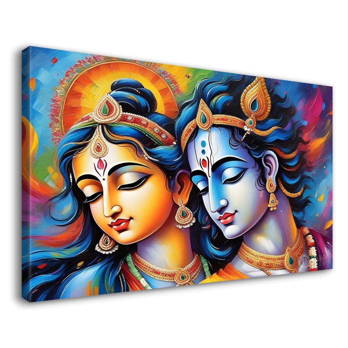 Blue face of Krishna and Radha with colorful background painting Canvas Painting - Design - Krishna-183