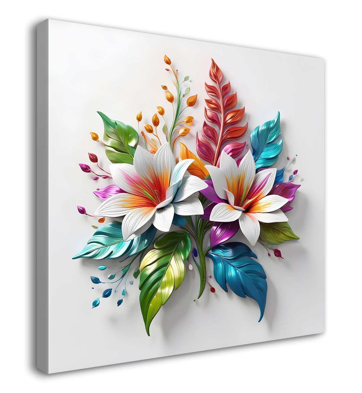Colourful flowers in white background textured painting - Flower-S-183