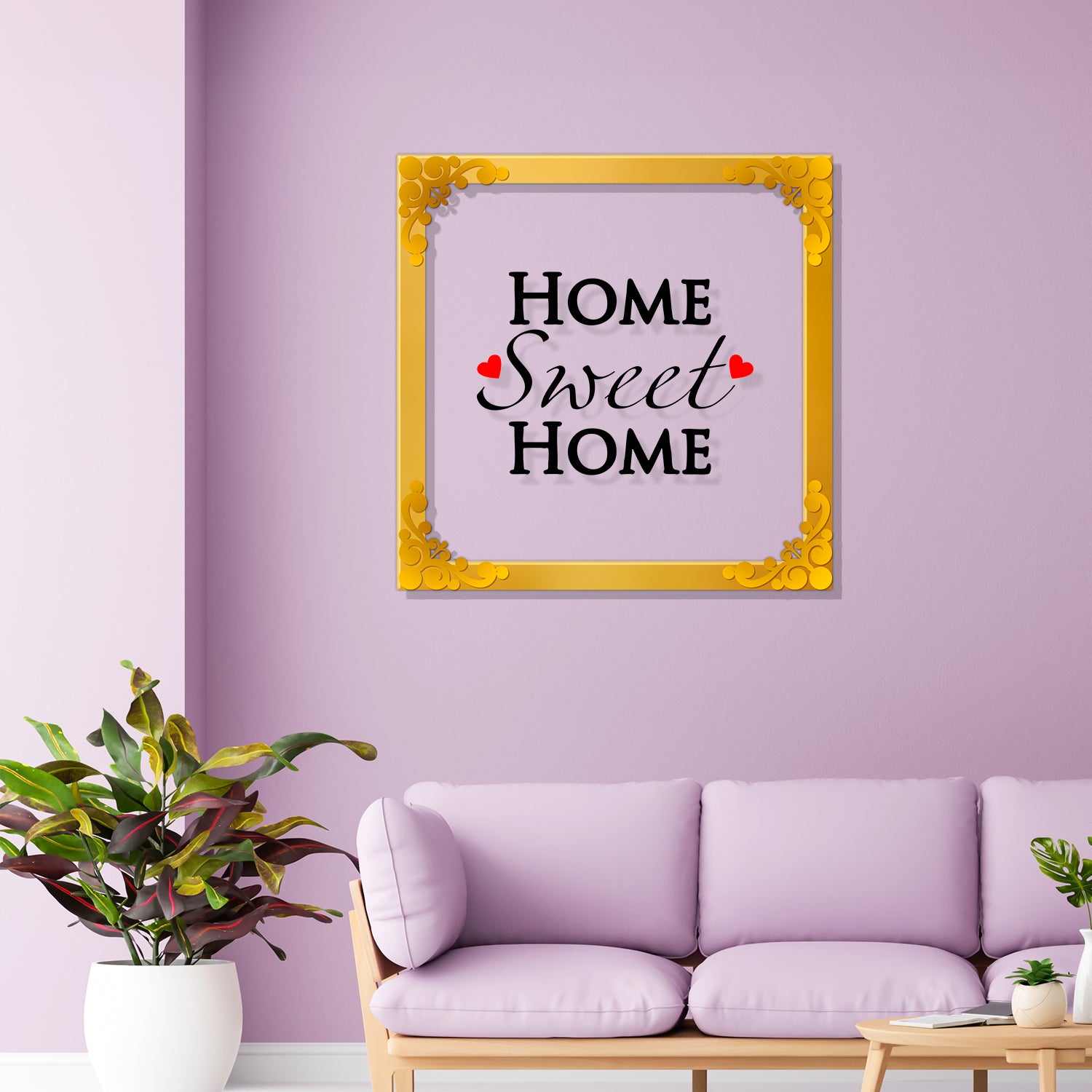 Home sweet home Golden Plaque for Gifting, Wall Decor Clear UV print with Golden Border-184