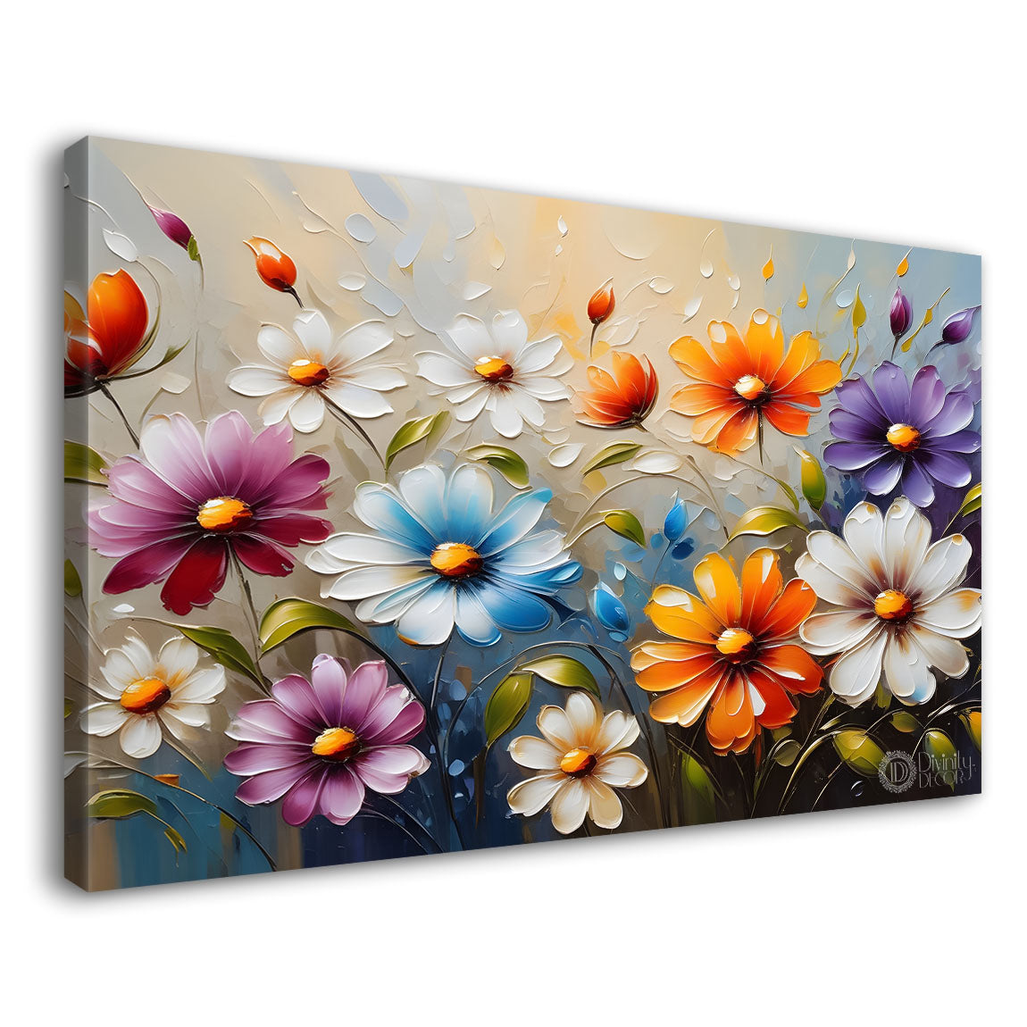 Colorful flowers with light textured painting- Design - Flower-184