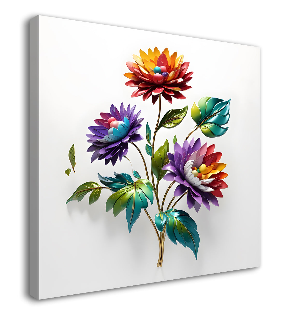 Colourful flowers in white background textured painting - Flower-S-184
