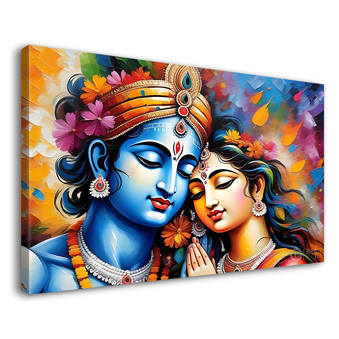 Blue face of Krishna and Radha with colorful background painting Canvas Painting - Design - Krishna-184