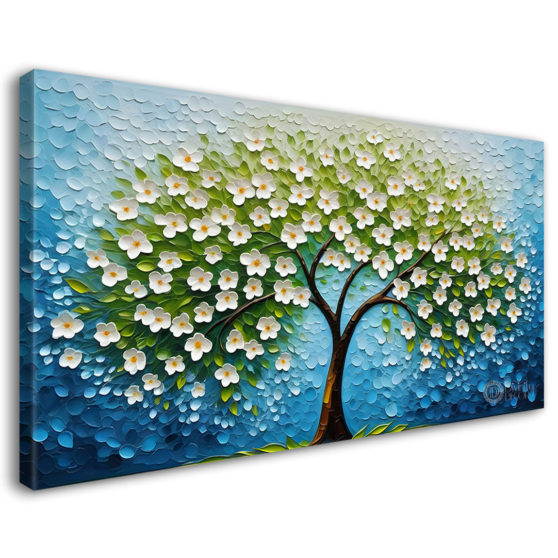 White flower tree in textured background oil painting- Design - Tree-184