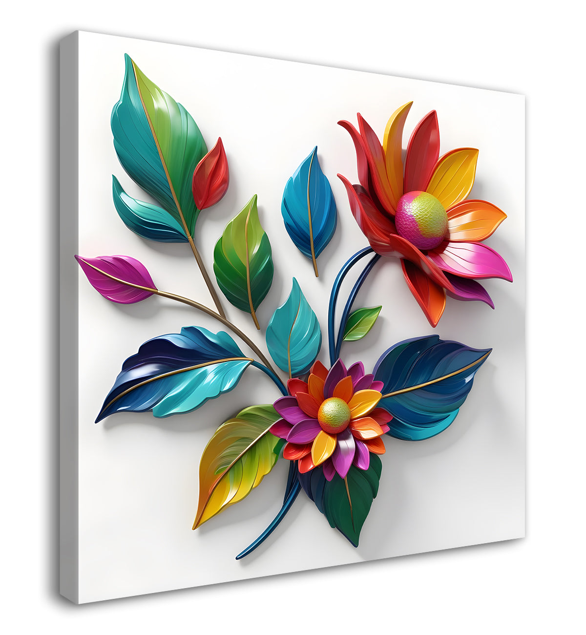 Colourful flowers in white background textured painting - Flower-S-185