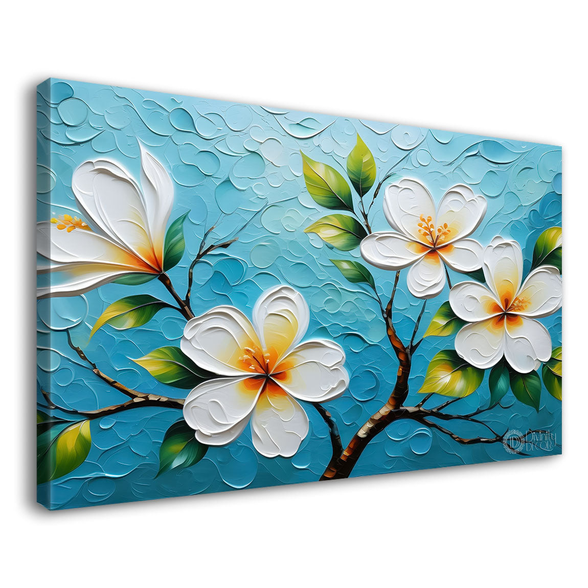 White flowers with blue background- Design - Flower-185