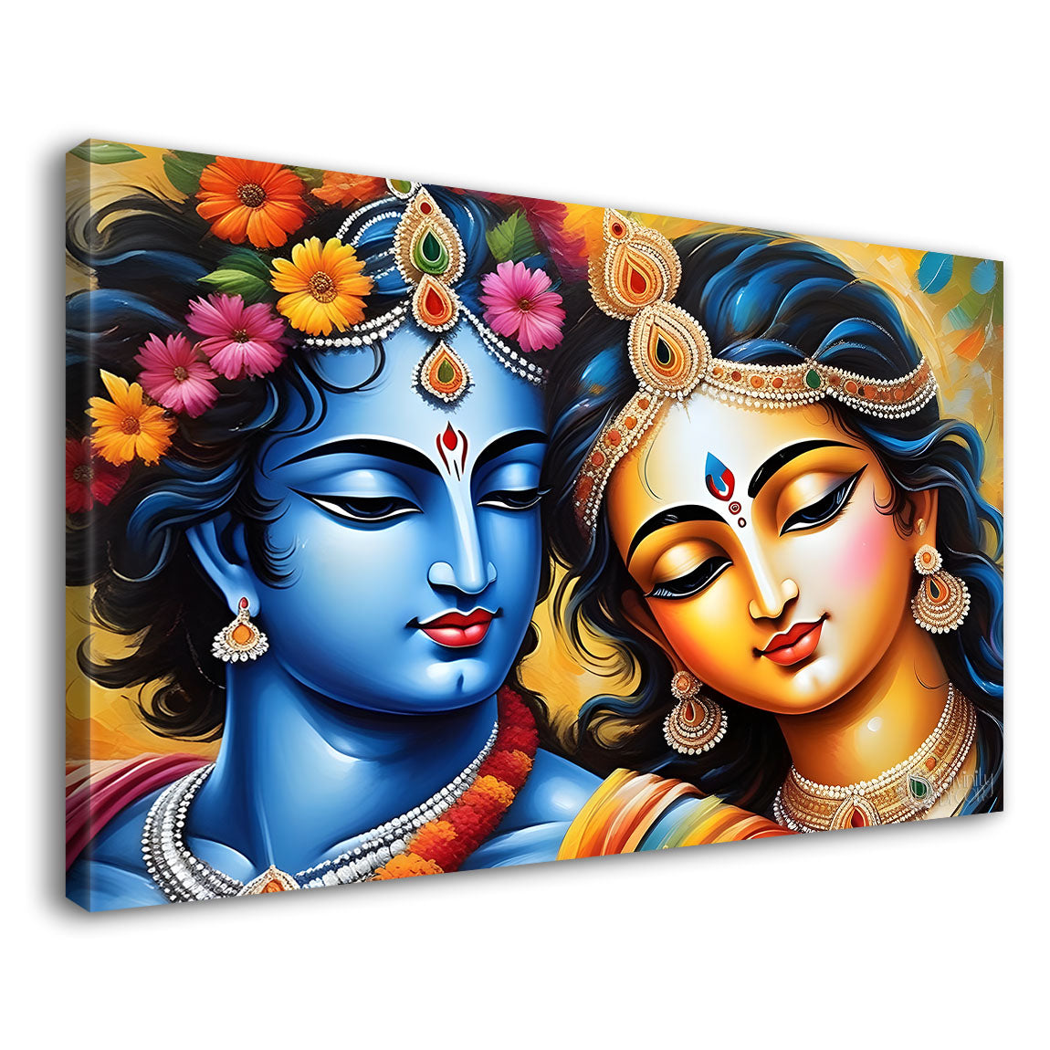 Blue face of Krishna and Radha with colorful background painting Canvas Painting - Design - Krishna-185