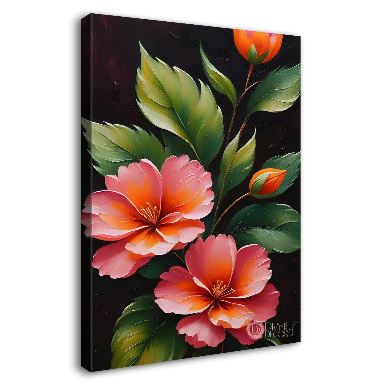 Pink hibiscus flowers in dark textured painting- Flower-V-185